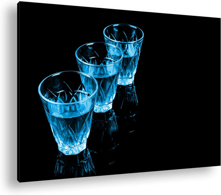 deyoli Dark Shots mit Whisky Format 60x40 Effekt: Monocrome Blau als Leinwandbild, Motiv fertig gera