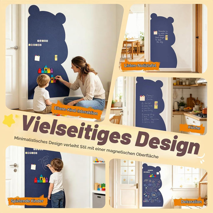 Magnetischer Wandaufkleber für Kinder 115x55cm, Bären-Design Selbstklebende Magnetwand in Blau inkl.