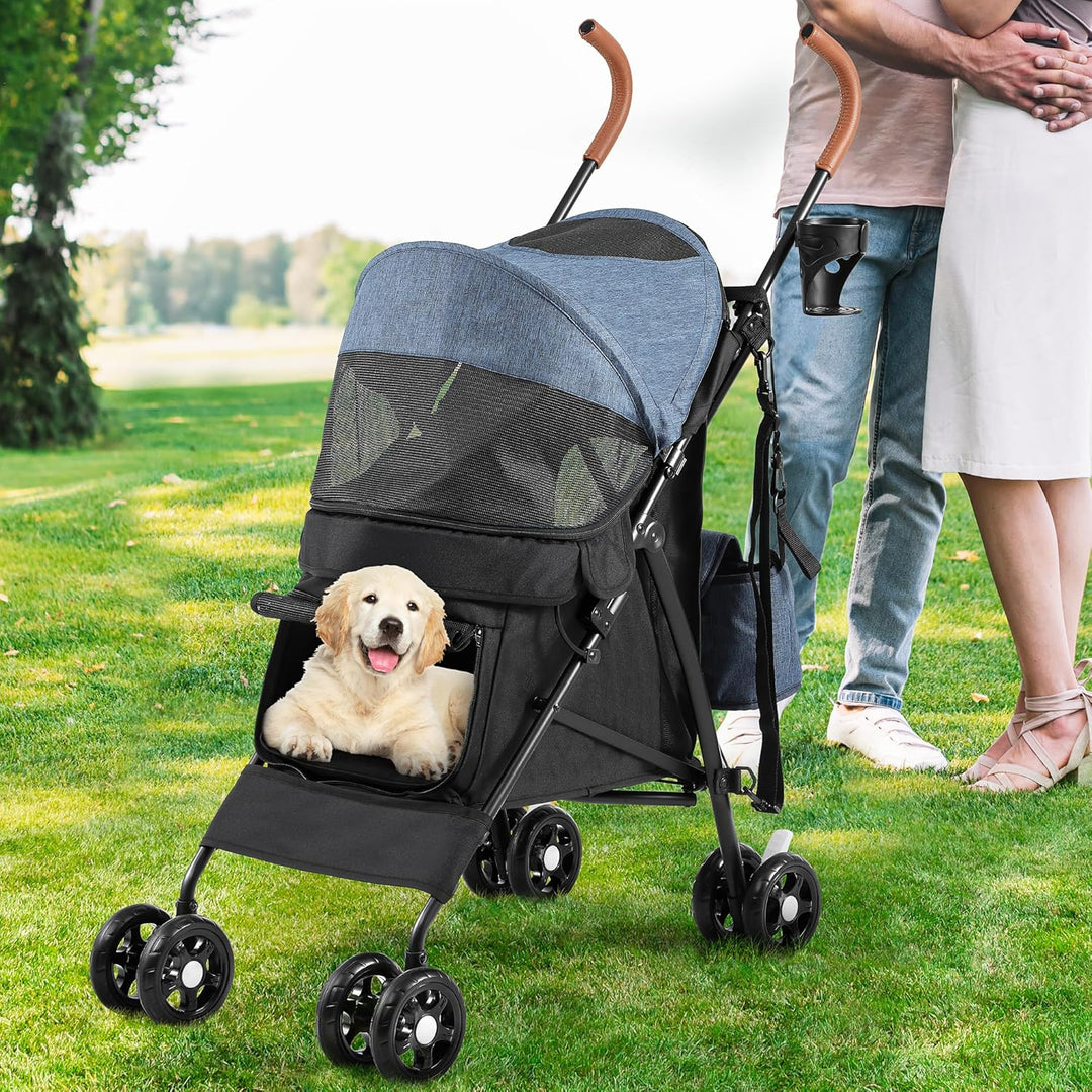 YITAHOME Hundewagen Haustiere Buggy bis 11,3kg, Hundebuggy mit Netzfenstern & Getränkehalter & Ablag