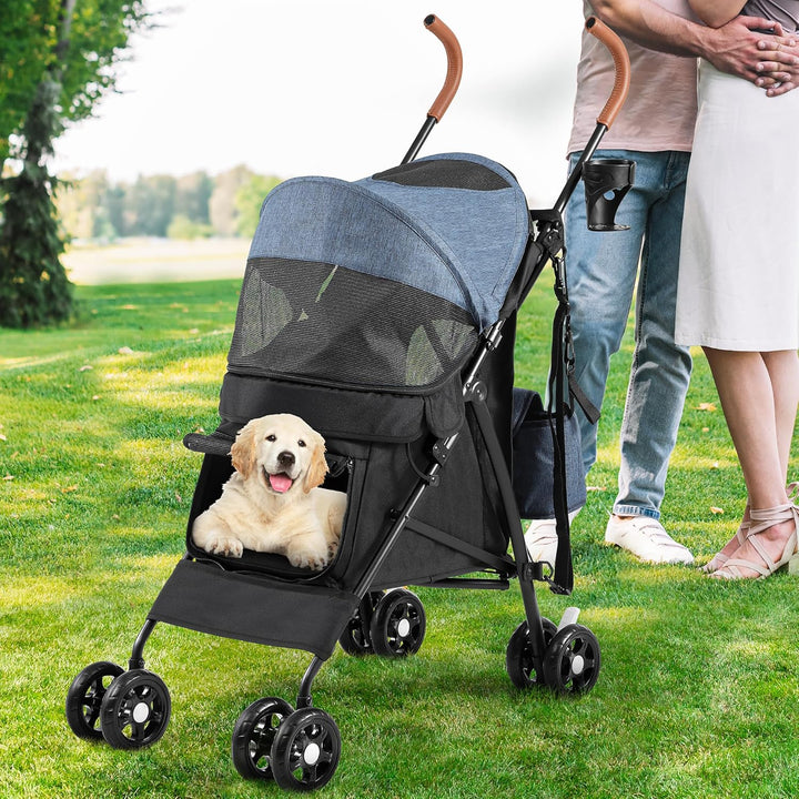 YITAHOME Hundewagen Haustiere Buggy bis 11,3kg, Hundebuggy mit Netzfenstern & Getränkehalter & Ablag