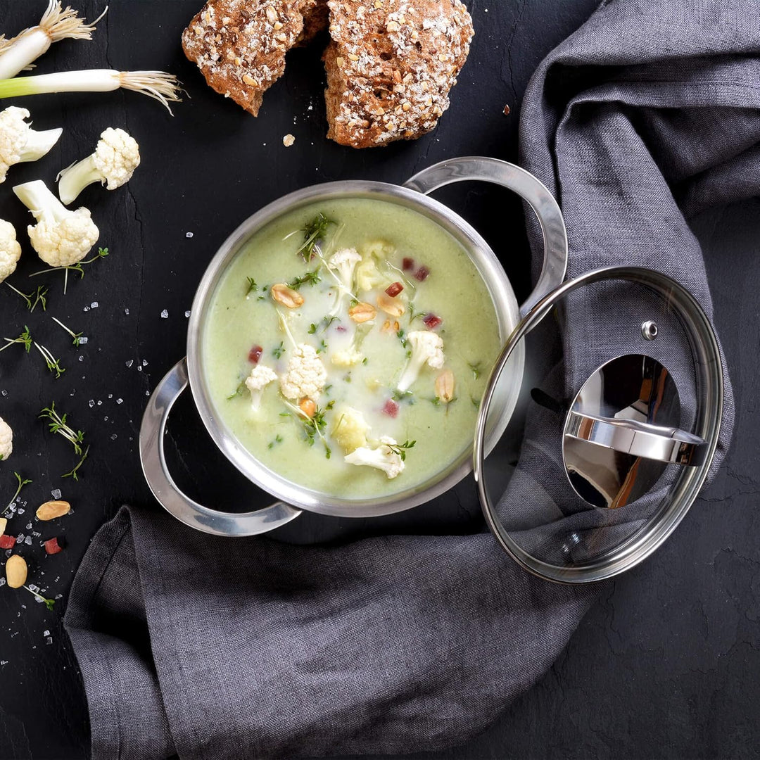 GRÄWE Kochtopf inkl. Glasdeckel, 750 ml, Spülmaschinengeeignet, Topf für Induktion, klein, Edelstahl