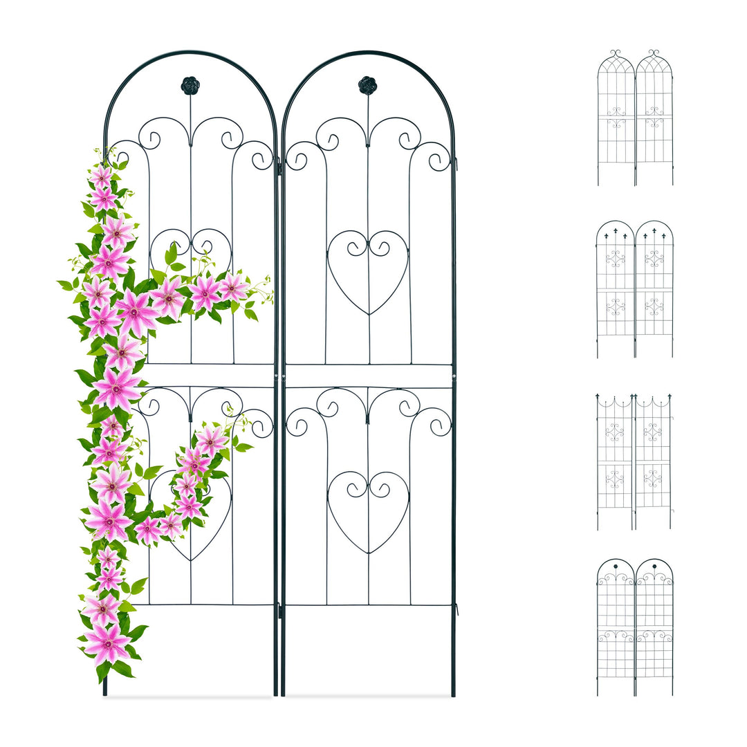 Relaxdays Rankgitter 2er Set, Metall, 180 x 50 cm, Rankhilfe Garten, Rundbogen, Blume & Herz, zum St