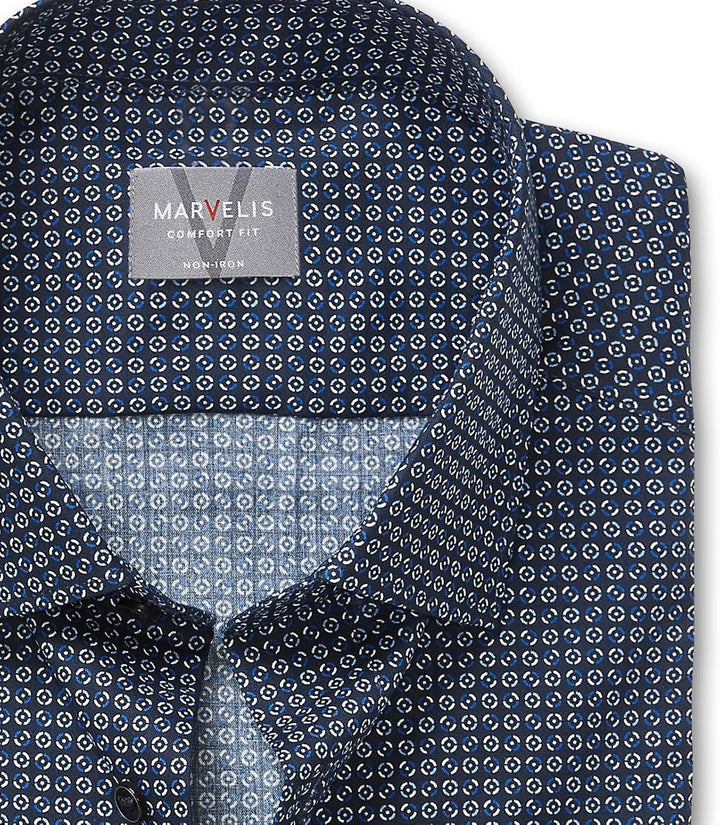 Marvelis Herren Businesshemd Langarm 702584,Rotationsdruck,Non-Iron-Comfort-Fit,New Kent 39 Marine 1
