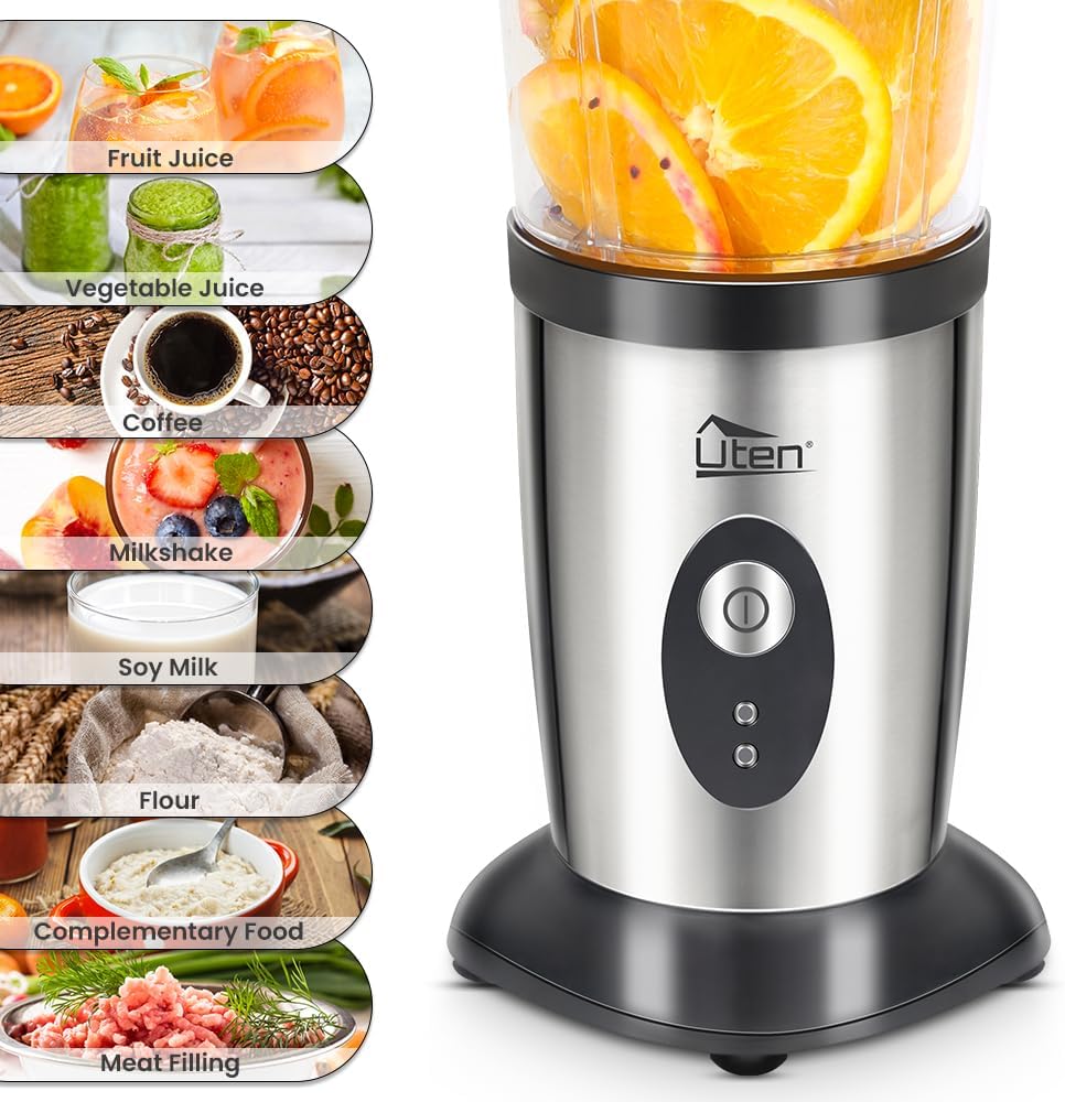 Smoothie Maker Uten Standmixer Edelstahl Mixer 5 in 1 Multifunktion Blender, Entsafter, Fleisch Zerk