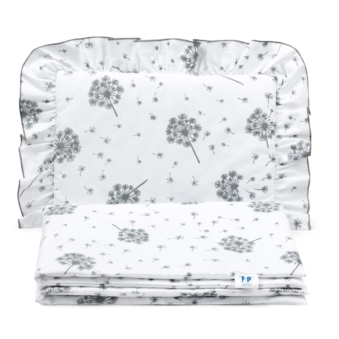 Pepi - Bettwäsche Weiss Rüschen - Kissen 30×40 und Bettdecke mit Füllung 75×100 - Musselin Bettwäsch