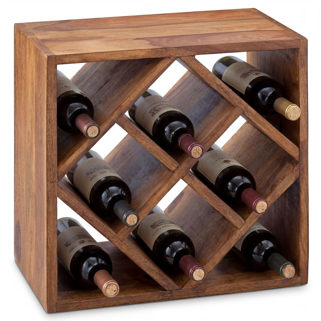 FineBuy Weinregal Massiv-Holz 40x40x25 cm klein stehend, Design Flaschenregal für die Küche, Standre