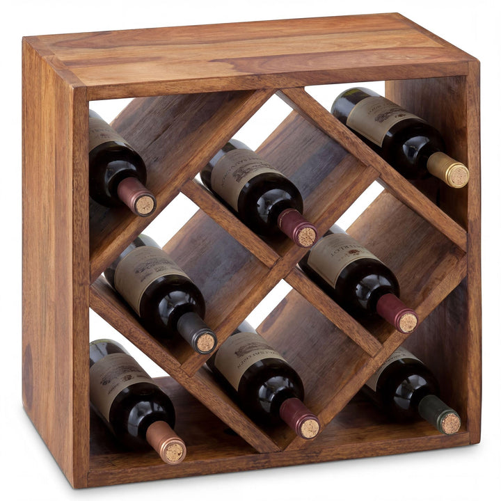 FineBuy Weinregal Massiv-Holz 40x40x25 cm klein stehend, Design Flaschenregal für die Küche, Standre