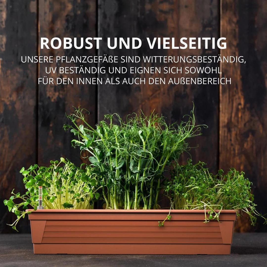 Blumenkasten Milano 3er Set 80 cm lang Farbe Terrakotta mit Wasserspeicher und Wasserstandsanzeige P