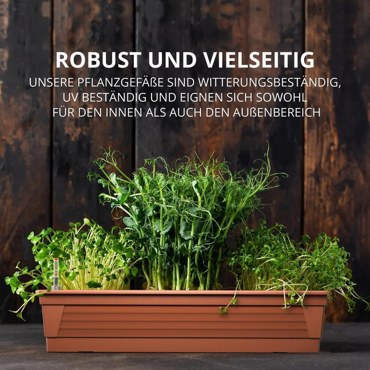 Blumenkasten Milano 3er Set 80 cm lang Farbe Terrakotta mit Wasserspeicher und Wasserstandsanzeige P