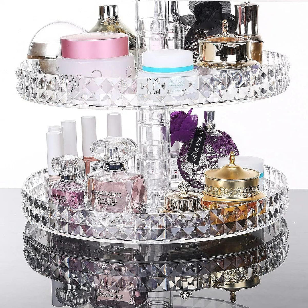 TRIXES Bilden-Organizer - 360 Grad Kosmetik Organiser - 3-stöckiger, klarer Acrylständer - Drehbares