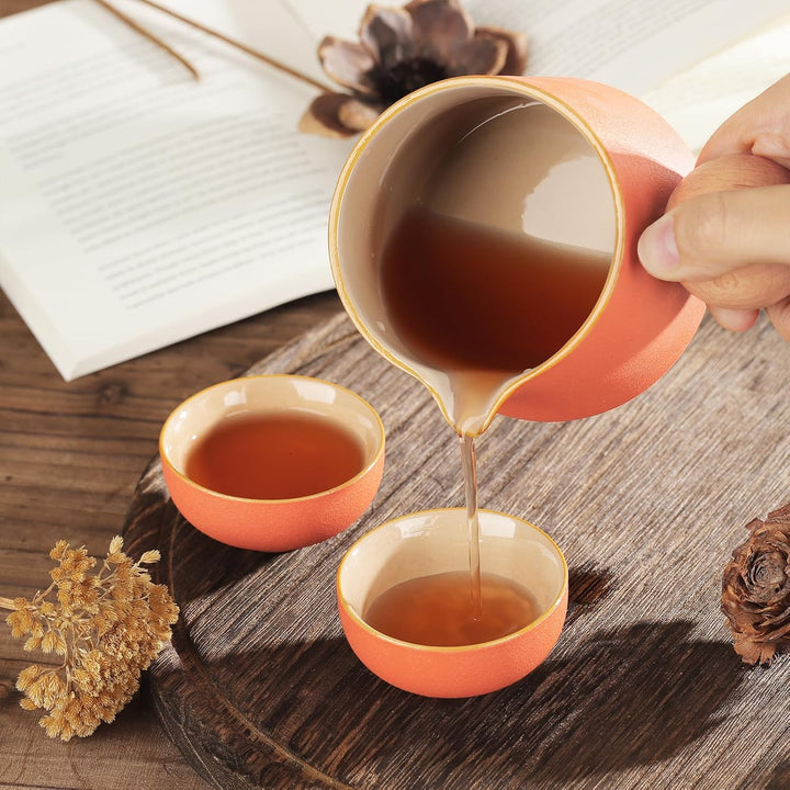 fanquare Porzellan Teeservice Orange Tragbarer Teeservice für unterwegs Chinese Kung Fu Teekanne mit