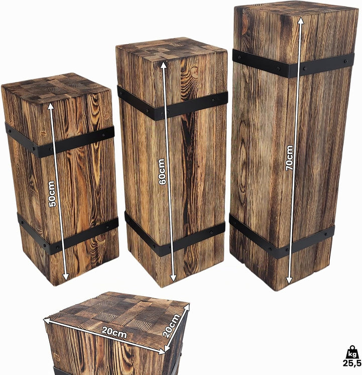 weeco Dekorative Holzsäule Set 3-tlg. – rustikale Sockel, Pflanzenständer und Dekosäulen, massives K