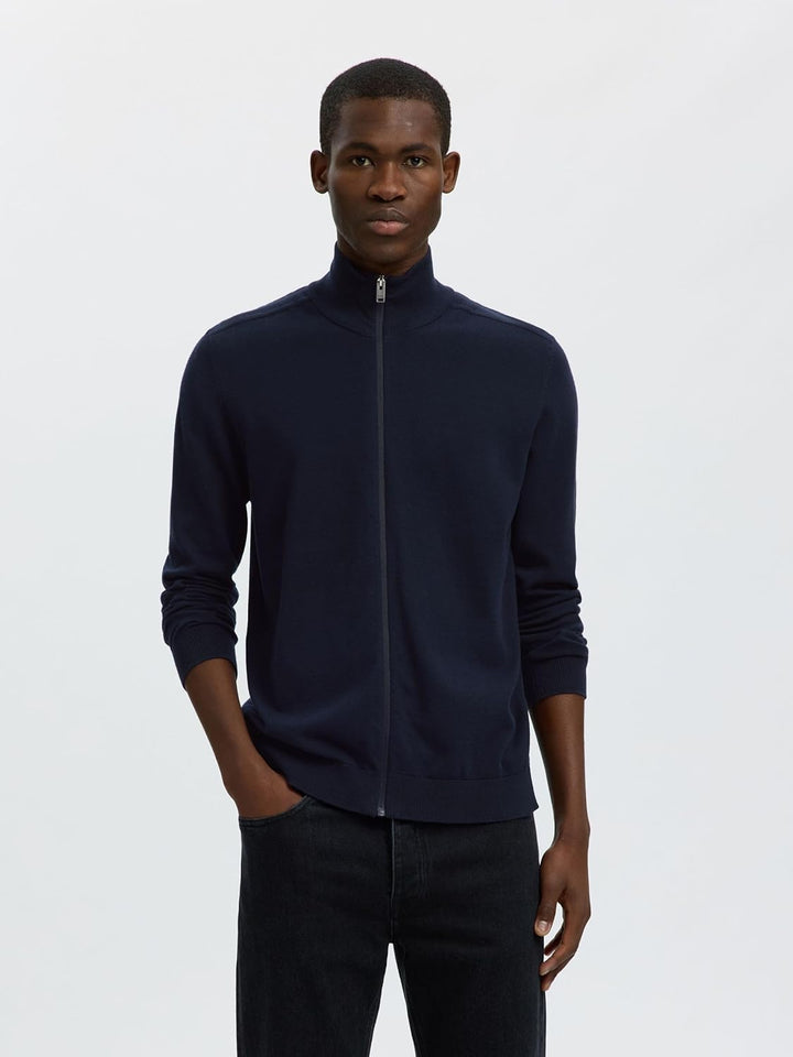 Herren Selected Basic Strickjacke | Einfarbiger Baumwolle Cardigan | SLHBERG Zip Longsleeve Sweatshi
