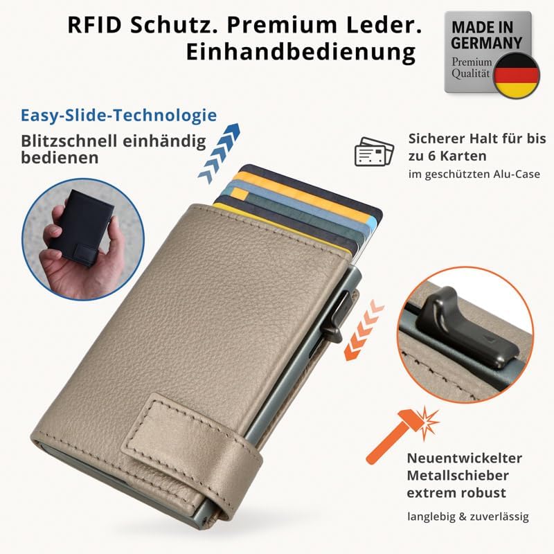 SecWal Kartenetui mit Münzfach Druckknopf inkl. Geschenkbox - Made in Germany - Echtleder Mini Geldb