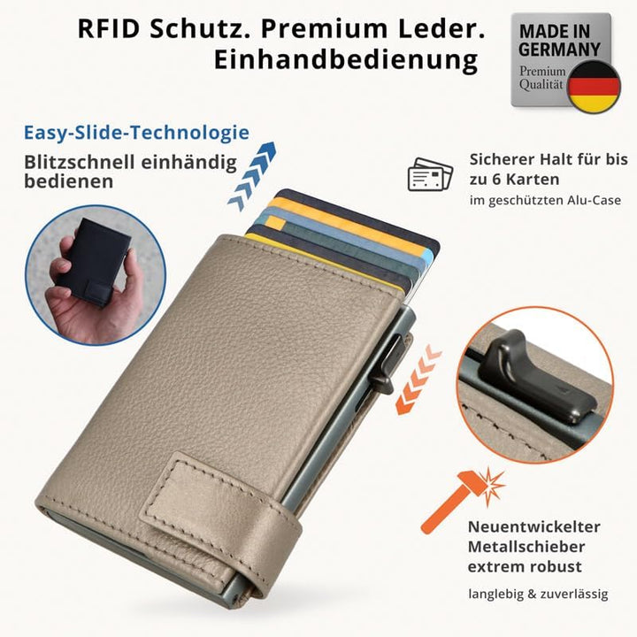 SecWal Kartenetui mit Münzfach Druckknopf inkl. Geschenkbox - Made in Germany - Echtleder Mini Geldb