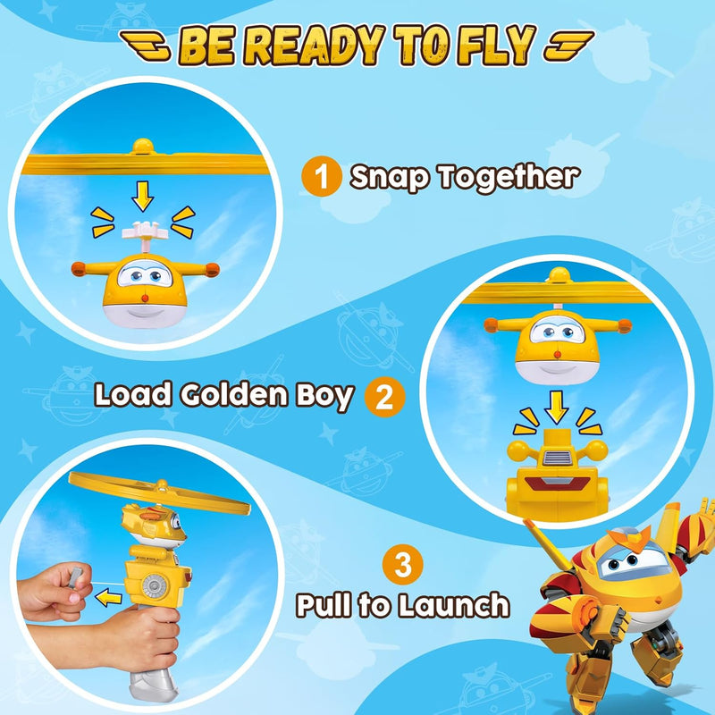 Super Wings Fliegendes Spielzeug Golden Boy für Kinder, Draussen Spass Flying Disc Launcher Spielzeu