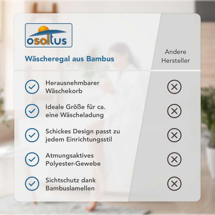 osoltus Edge Wäschesortierer - Bambus Bad-Regal mit ausklappbarem Wäschekorb - Wäsche-Schrank - Bad-