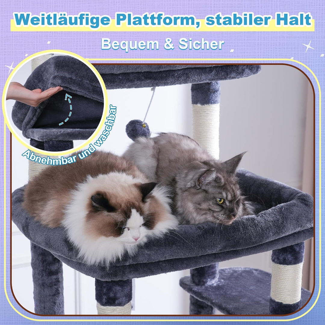 Hey-brother Kratzbaum, 182 cm hoch Katzenbaum für Grosskatze, mehrstöckiger Katzenkratzbaum mit 2 Gr