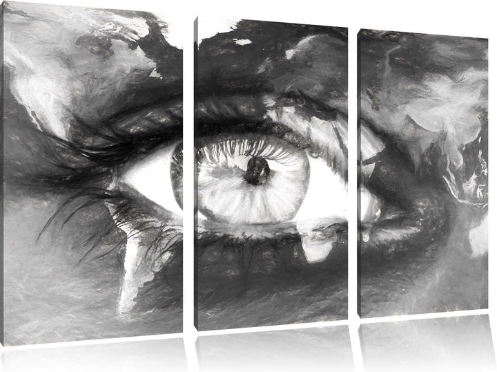 Pixxprint Die Erde gezeichnet auf EIN Gesicht Kohle Zeichnung Effekt 3-Teiler Leinwandbild 120x80 Bi
