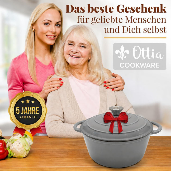 Ottia Gusseisen Topf [inkl. eBook] – Emaille Topf 26cm - Dutch Oven, Brotbackform, Brotbacktopf, Sch