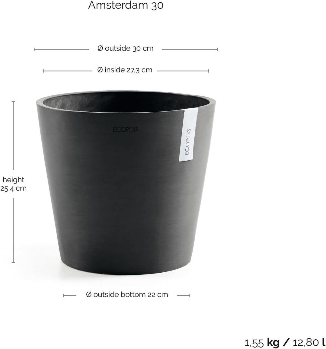 Ecopots Blumentopf Amsterdam Dunkel Grau - Durchmesser Ø 30 cm rund gross - Pflanzentopf aus Recycli