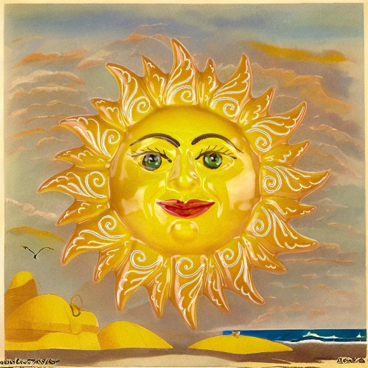 Ceramiche Azzaro & Romano Caltagirone Sizilianische Sonne zum Aufhängen, Durchmesser 21 cm, handgefe