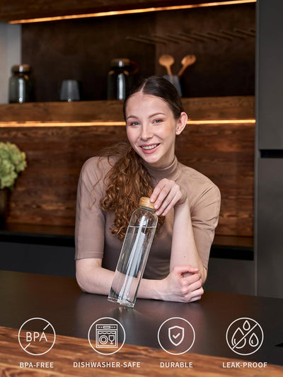 spottle Trinkflasche Glas 1L - Glasflasche in 500ml - 750ml oder 1 Liter - Glas Wasserflasche für Ko