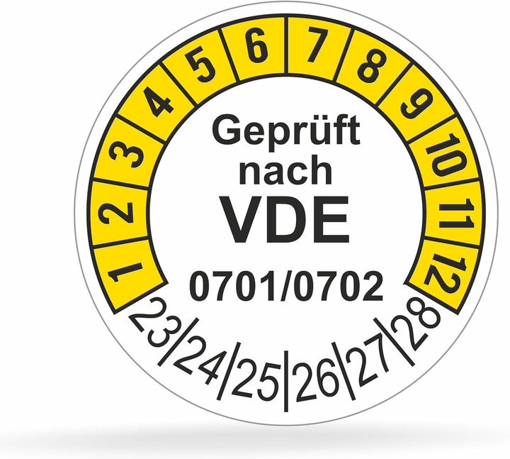 Fluxxx 1120 Stk Prüfplaketten "Geprüft nach VDE", 20 mm Ø, Prüfetiketten nach DGUV V3, 2023-2028, se