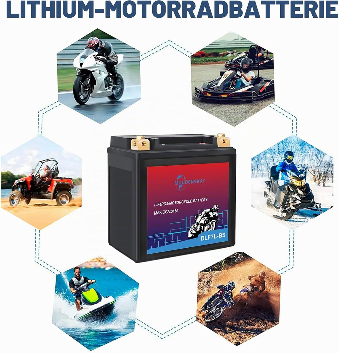 Lithium Motorrad Batterie 12V Lithium Powersports Batterie mit BMS,YTX7L-BS 12.8V 3AH 315 CCA LiFePO