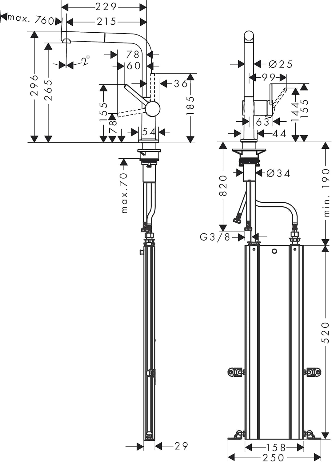 hansgrohe Talis M54 - Küchenarmatur mit Brause ausziehbar, mit Schlauchbox, 1 Stahlart, Wasserhahn K