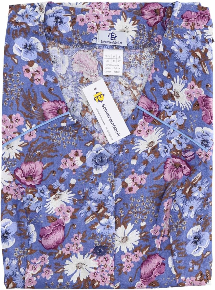 Knopfkittel Baumwolle bunt Kochschürze Hauskleid Kittel Schürze ohne Arm 38 Hellblau, 38 Hellblau