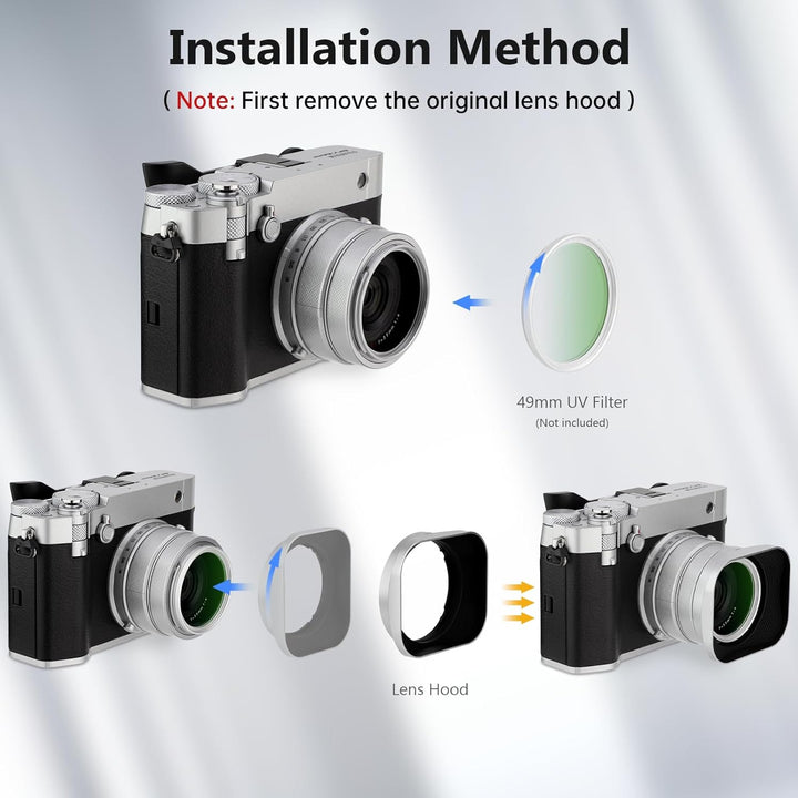 Haoge Gegenlichtblende aus Metall, quadratisch, für Fujifilm GFX100RF Kamerazubehör, Bajonettschirme