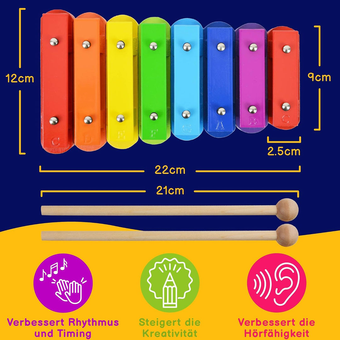 A-Star Buntes Glockenspiel-Set, 8 Stück, Sopran, diatonisches Regenbogen-Glockenspiel, Xylophon mit
