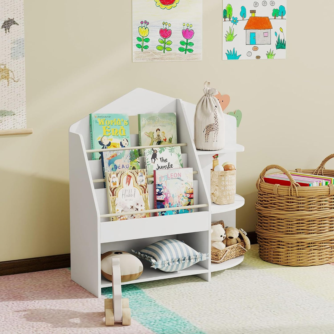 AIYAPLAY Bücherregal für Kinder Kinderregal mit 4 offenen Fächer 3 Ablagen Aufbewahrungsregal aus Ki