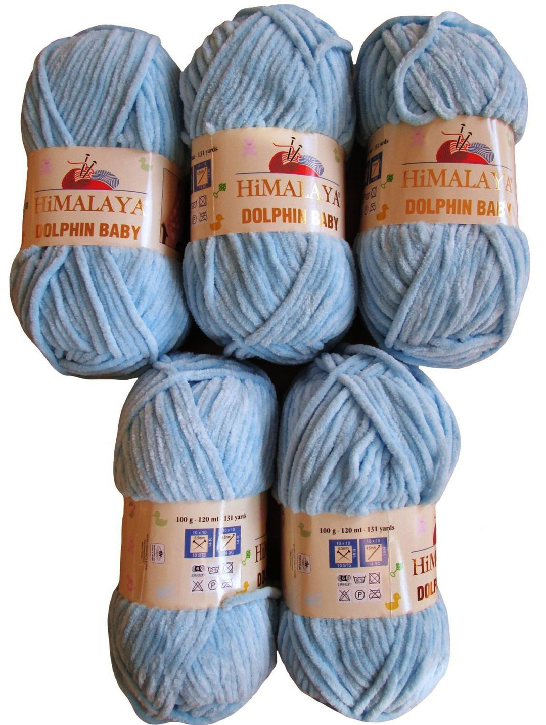 Himalaya Dolphin Strickgarn, 5 x 100 g, Babygarn, 500 g Garn Super Bulky, 600 m Hellblau 80306, Hell