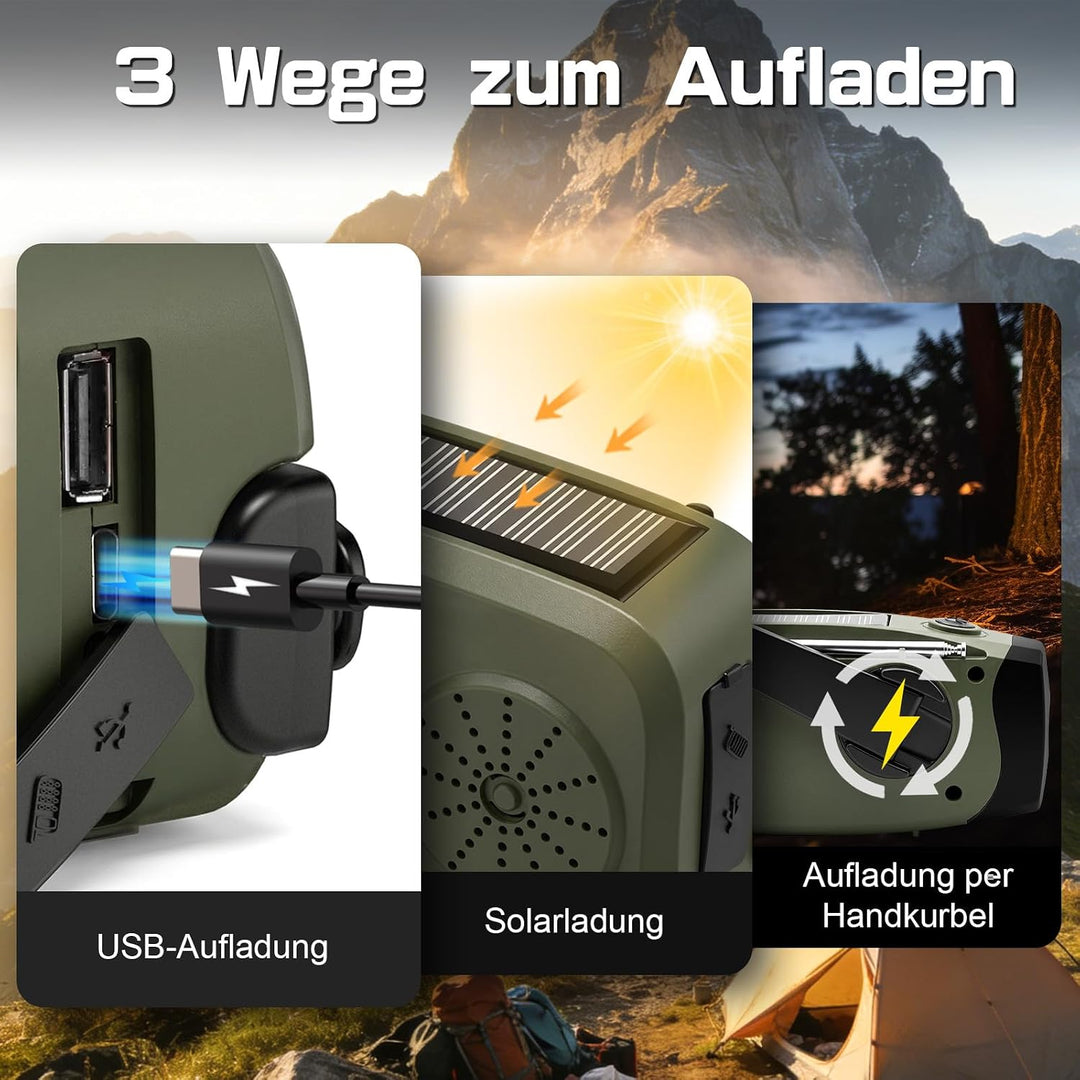 Notfall Kurbel Radio, 2000mAh/7400mWh Akku Kurbelradio Solar Batterie Power Bank USB AM/FM Radio mit