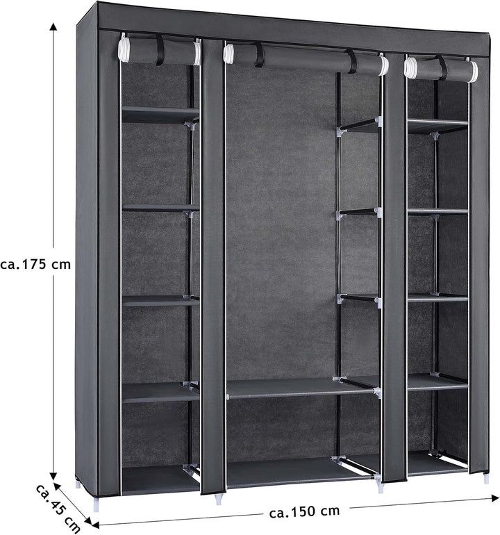 Ribelli Kleiderschrank Stoffschrank mit 12 Fächer und Kleiderstange, ca. 175 x 150 x 45 cm, Faltschr