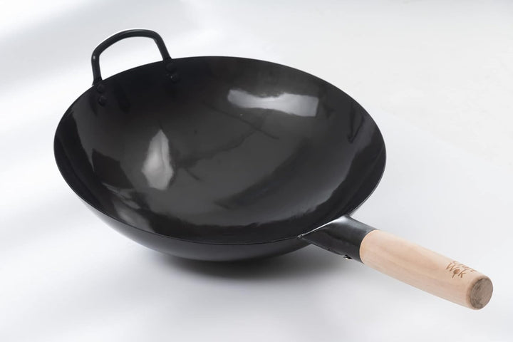Craft Wok Black13 Wok aus vorgebranntem, handgehämmertem Karbonstahl, mit Holz- und Stahlgriff (33 c