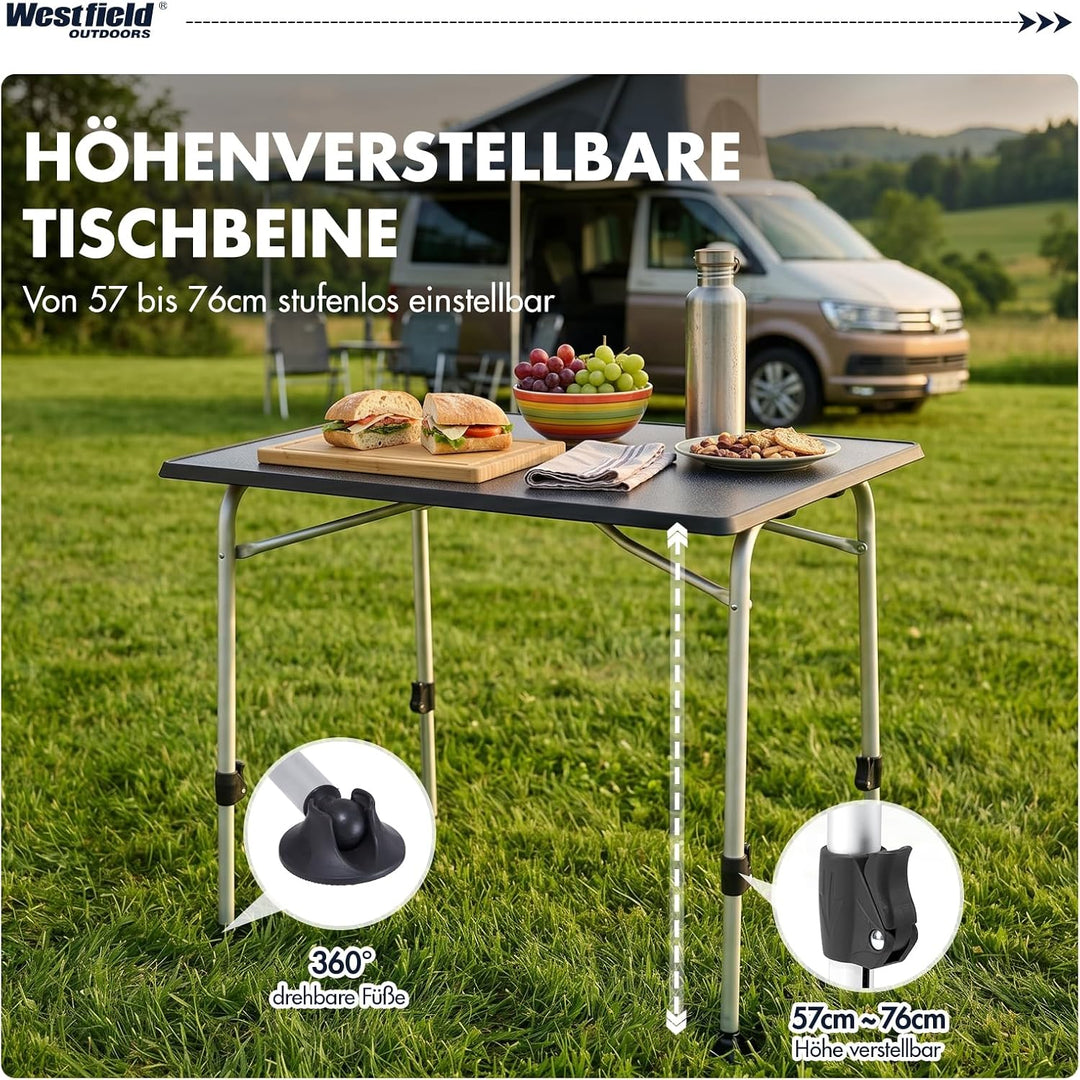 Westfield Outdoors Viper 80 Campingtisch, höhenverstellbarer Gartentisch, 80 x 60 cm Tischplatte für