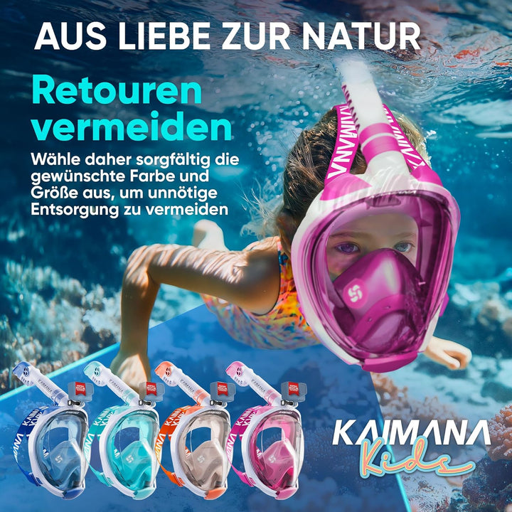 Die Preisgekrönte KAIMANA® Schnorchelmaske für Erwachsene & Kinder - absolut CO2 sicher - inkl. Trag