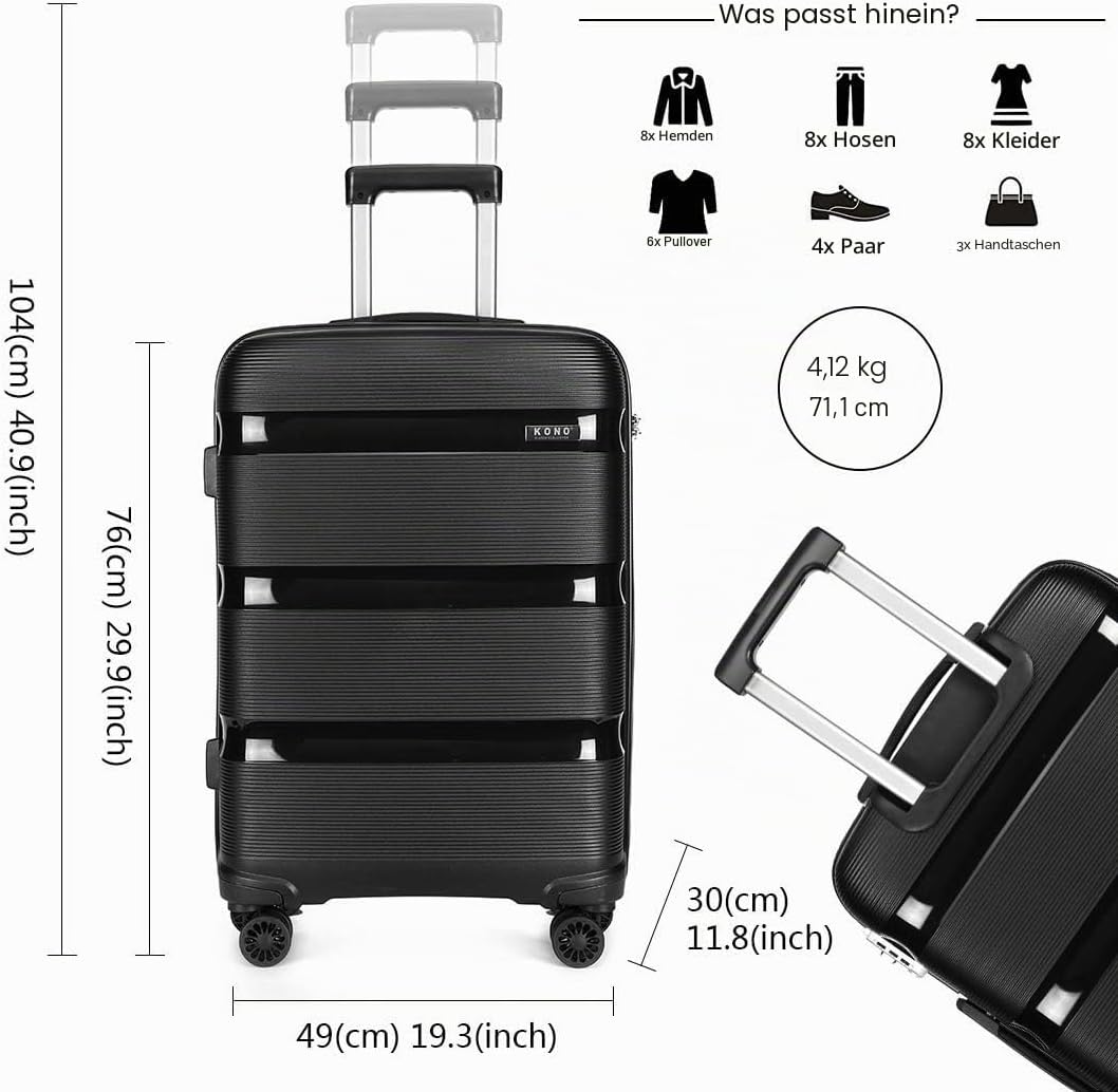 KONO Hartschalenkoffer Gross 76cm Reisekoffer mit TSA Schloss und 4 Rollen Modisch und Verschleissfe