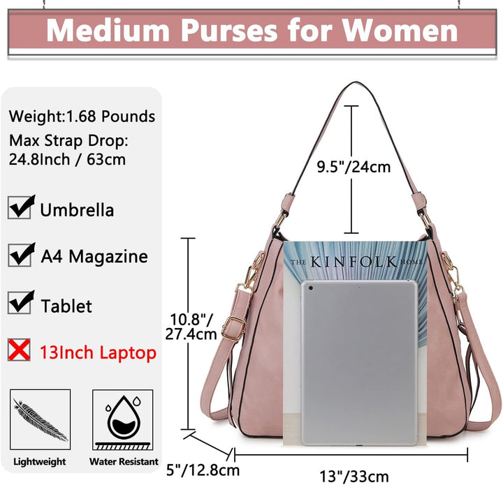 VX VONXURY Handtaschen für Frauen, Medium Vegan Leder Hobo Taschen Geldbörse für Damen Rosa, Rosa