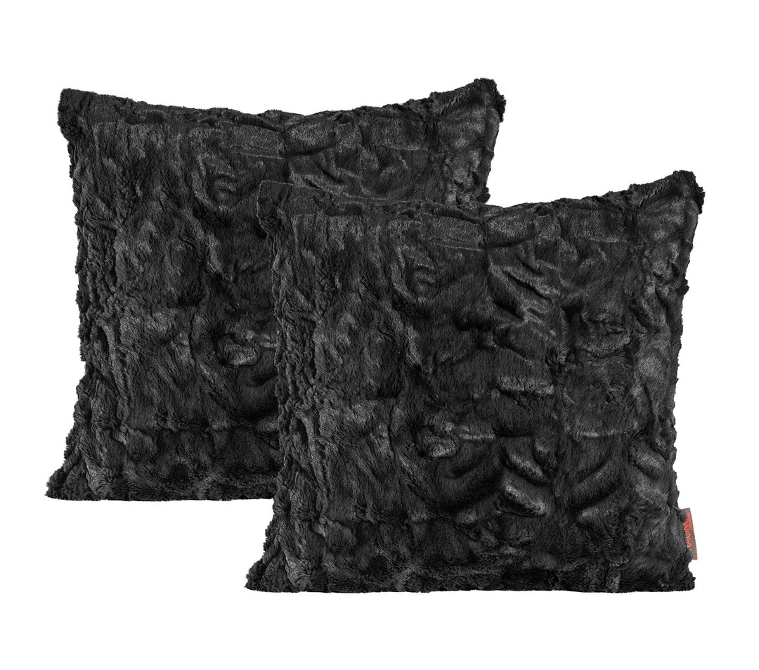 MAGMA Fluffy Kissenhülle ca. 50 x 50 cm kuschelweicher Plüsch in Felloptik 01 Schwarz (2er Set)