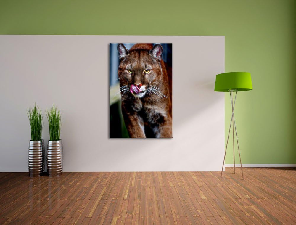 anmutiger Puma Deluxe Format: 100x70 cm auf Leinwand, XXL riesige Bilder fertig gerahmt mit Keilrahm