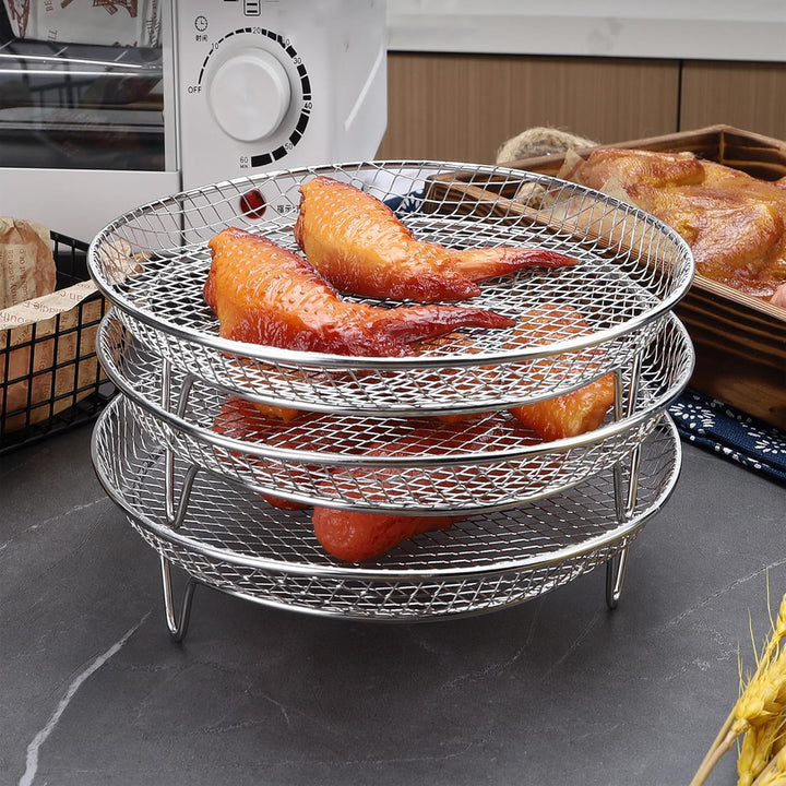 YUEMING Heissluftfritteuse Zubehör, 3 Layers Air Fryer Rack for Air Fryer Ofen Backen Braten mit Sil