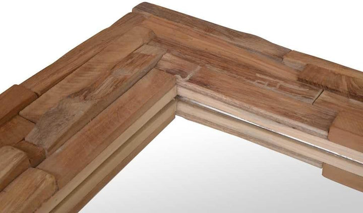 vidaXL Teak Dekorativer Spiegel Handgefertigt mit 4 Aufhängehaken Holzspiegel Wandspiegel Flurspiege