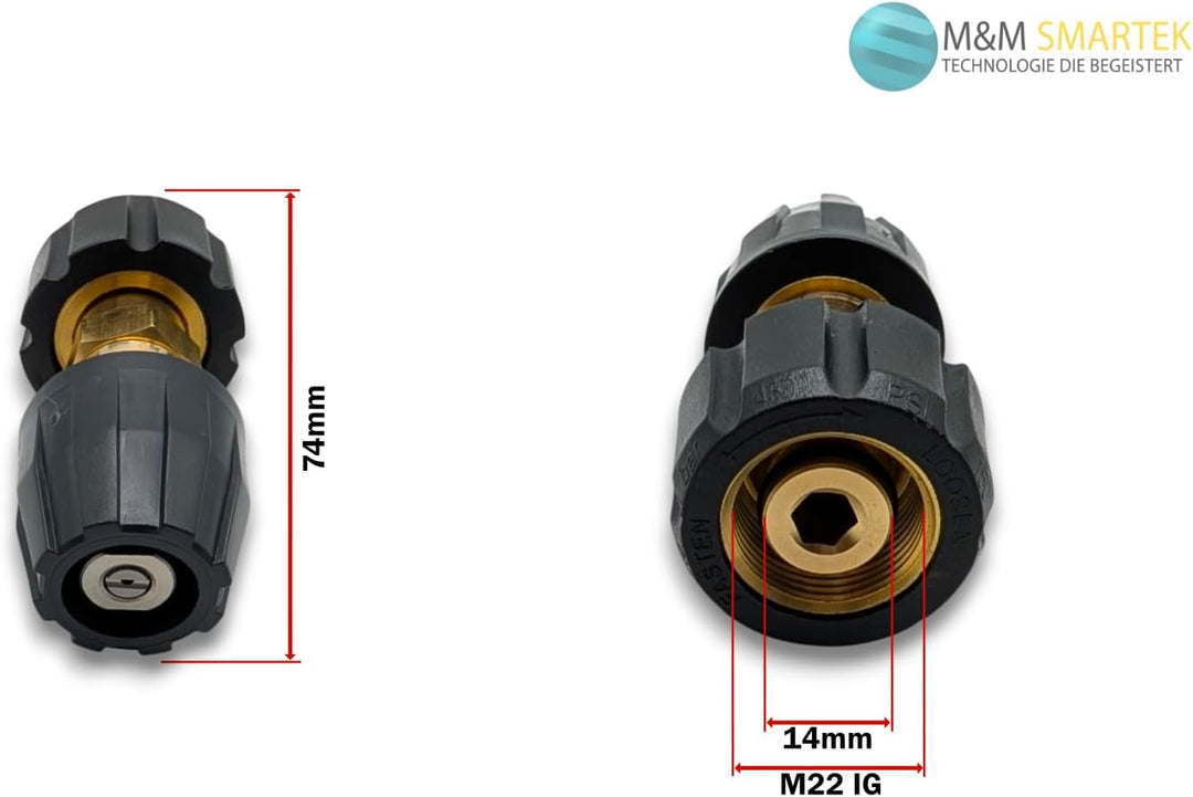 M&M Smartek Mini-Waschlanze 3-teilig mit M22x1,5 Innengewinde – kompatibel mit Kärcher HD/HDS – Hoch