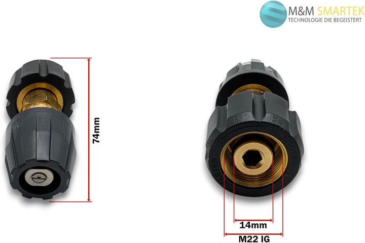 M&M Smartek Mini-Waschlanze 3-teilig mit M22x1,5 Innengewinde – kompatibel mit Kärcher HD/HDS – Hoch