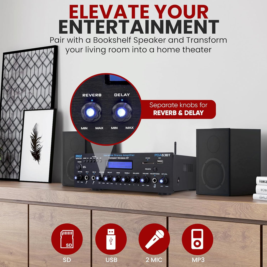 Wireless BT Streaming Amplifier, Multi-Channel 200Watt Power, Home Audio Receiver System with FM Rad