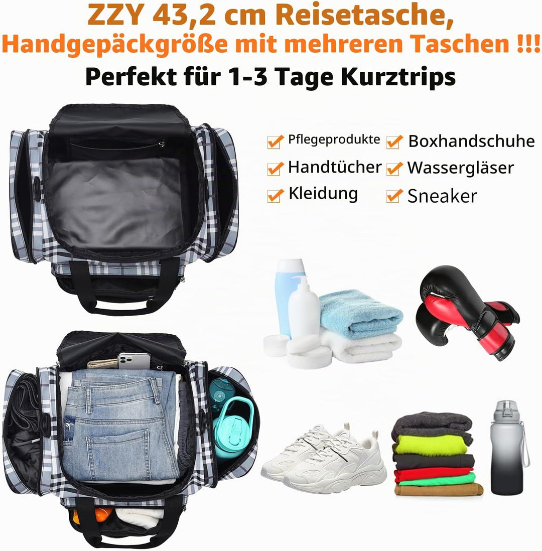 ZZY Sporttasche klein, 25L Gym Tasche, Fitness Tasche Trainingstasche für Weekender Reisetasche (Gra